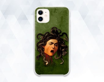 Art iPhone case Aesthetic Vintage iPhone 13 12 11 XR Painting case Galaxy s22 Pixel 6 Retro Trendy Green Caravaggio Medusa Villain cover