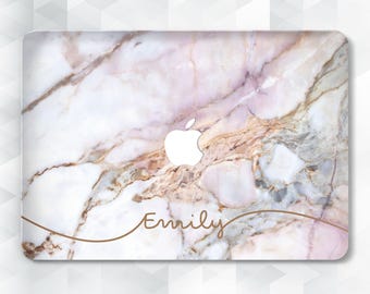 Marmeren MacBook-hoes Naam Cute MacBook Pro 13 inch 2018 Air 13 Pro 15 Custom Gepersonaliseerde MacBook 12 Rose Gold Pink Marble Girl Harde kaft