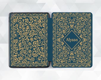 Name iPad case Aesthetic personalized iPad Air 11 inch iPad a16 10th 9th Pro 13 Mini 7 Vintage floral blue gold custom notebook Unique cover
