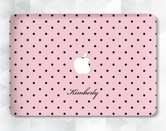 Name MacBook case Aesthetic custom MacBook Air 13 m4 m5 Air 15 Neo 2026 Pro 14 13 16 Personalized pink black polka dot Simple girly cover