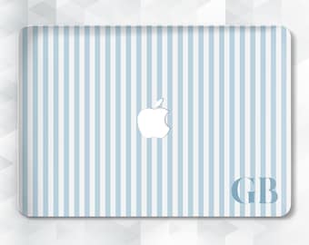 Aesthetic MacBook case Custom initials MacBook Pro 13 14 16 Air 13 15 inch m2 m3 m4 Personalized monogram Blue stripes Simple unique cover