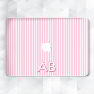 Initials MacBook case Cute custom MacBook Pro 13 14 16 Air 13 15 inch m2 m3 m4 Aesthetic pink stripes Personalized monogram Girly Y2K cover
