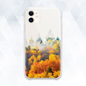 Nature iPhone case Autumn Trees iPhone 13 Pro 12 11 XR Forest case Galaxy s22 Pixel 6 Aesthetic Trendy Transparent Design Yellow Fall cover