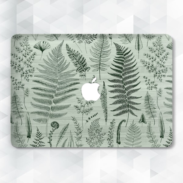 Nature MacBook case Green wood MacBook Pro 13 14 Air 13 m2 m1 Air 15 Pro 16 Aesthetic floral Leaves plants fern Wooden style Botanical cover