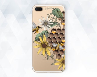 Bees iPhone case Flowers Girl iPhone 11 Pro XR Xs 8 7 Cute Nature case for Galaxy s10 Pixel 4 XL Floral Insect Summer Botanical Honey cover