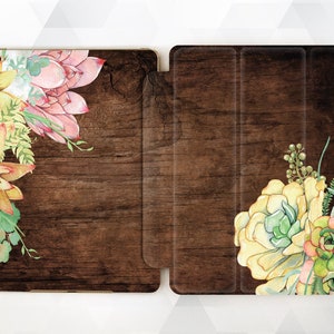 Floral iPad case Wood Succulent iPad 9.7 6th gen 2018 Cute Girl iPad Pro 11 10.5 12.9 Mini 4 Air 3 2 Flowers Girly Plant Smart Cover Stand