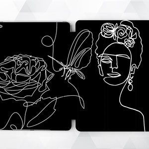 Rose iPad case Girl Art iPad 9.7 6th gen Cute Flower iPad Pro 11 10.5 12.9 Mini 5 Air 3 Black White Aesthetic Line Drawing With Girl Artist
