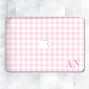 Initials MacBook case Pink gingham MacBook Pro 13 14 Air 13 15 inch m2 m3 m4 Pro 16 Cute aesthetic custom monogram Personalized plaid cover