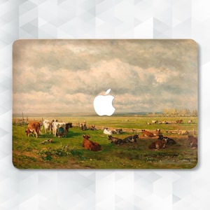 Cows MacBook case Aesthetic painting MacBook Pro 13 14 Air 13 m2 m1 Air 15 Pro 16 Vintage art Nature animals clouds landscape Elegant cover