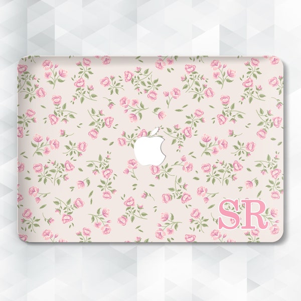 Coque MacBook monogramme Initiales esthétiques MacBook Pro 13 14 Air 13 m2 m1 Air 15 Pro 16 Coquette personnalisée Fleurs mignonnes Housse florale personnalisée