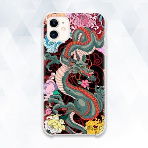 Dragon iPhone case Japanese Art iPhone 13 12 11 XR 8 case Japan Style Galaxy s21 Pixel 5 for Men Retro Aesthetic Blue Dragon Design cover