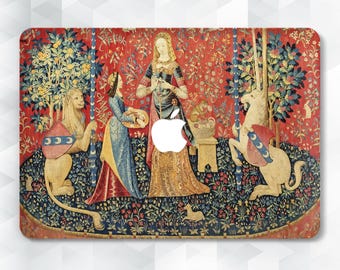 Art MacBook case Vintage aesthetic MacBook Pro 13 14 16 inch Air 13 15 m2 m3 m4 Flowers unicorn lion Floral red blue medieval tapestry cover