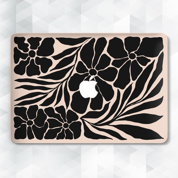Aesthetic MacBook case Black flowers MacBook Pro 13 14 inch Air 13 m2 Air m1 Pro 16 15 12 Cute boho floral art Neutral trendy beige cover