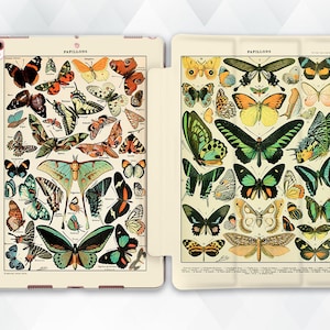 Butterflies iPad case Aesthetic Vintage iPad Air 5 4 iPad 10th 9th Pro 12.9 11 10.2 10.9 Mini 6th Retro Old Book Insects Science Book cover