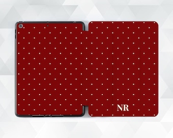 Aesthetic iPad case Personalized initials iPad Air 11 iPad a16 10th 9th Pro 13 Mini 7 Red maroon polka dot Custom monogram Trendy cover