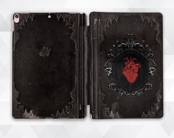 Gothic iPad case Vintage Book iPad 9.7 6th 10.2 7th gen Girl Goth iPad Pro 11 10.5 12.9 Mini 5 Air 3 Heart Retro Old Antique Style like Book