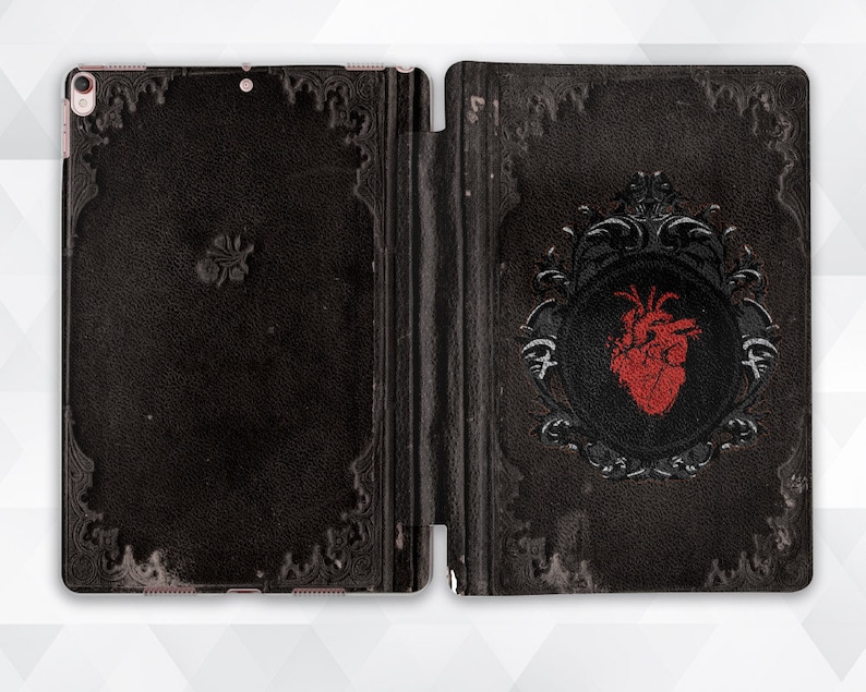 Gothic iPad case Vintage Book iPad 9.7 6th 10.2 7th gen Girl Goth iPad Pro 11 10.5 12.9 Mini 5 Air 3 Heart Retro Old Antique Style like Book
