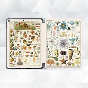Jellyfish iPad case Ocean science iPad Air 5 iPad 10th 9th gen Pro 12.9 11 10.2 10.9 Mini 6 Aesthetic vintage art Nature Shells Retro cover