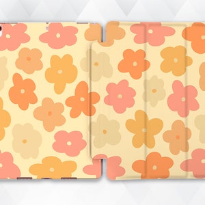 Flowers iPad case Retro Indie iPad 10.2 9.7 Pro 11 10.5 12.9 Air 4 Mini 5 Yellow Cute Vintage Aesthetic Orange Pink Flower Pattern cover