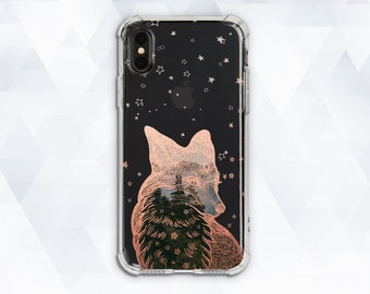 Fox iPhone case Stars Cute iPhone XR Xs 8 7 Girl Aesthetic case for Samsung Galaxy s10 Plus Pixel 3a XL Nature Rose Gold Animal Forest cover