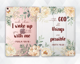 Cute iPad case Quotes Religious iPad Air 5 4 iPad 10th Pro 12.9 11 9th gen 10.2 10.9 Mini 6th Aesthetic Flowers Bible Verses Christian cover