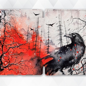Raven iPad case Goth Aesthetic iPad 10.2 9.7 Pro 11 10.5 12.9 Air 5 4 Mini 6 Nature Trees Horror Crows Gothic Bird Art Animal Painting cover