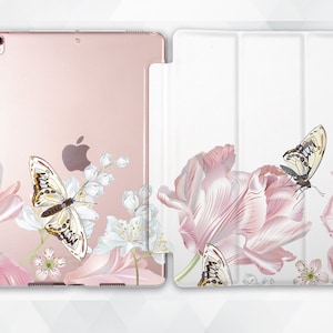 Butterfly iPad case Girls Floral iPad 9.7 10.2 7th Pink Flowers iPad Pro 11 10.5 12.9 Mini 5 Air 3 Cute Nature Aesthetic Girly Insect cover