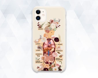 Nurse iPhone case Cute aesthetic iPhone 15 iPhone 14 Medical iPhone 13 12 Galaxy s23 s22 Pixel 8 for woman doctor Anatomy with flowers cover