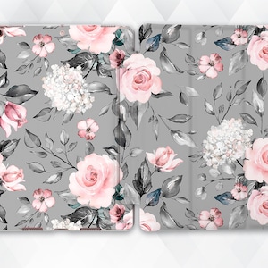 Flowers iPad case Cute Floral iPad 10.2 9.7 Pro 11 10.5 12.9 Air 4 Mini 5 Pink Roses Leaves Aesthetic Kawaii Watercolor Girly Pattern cover