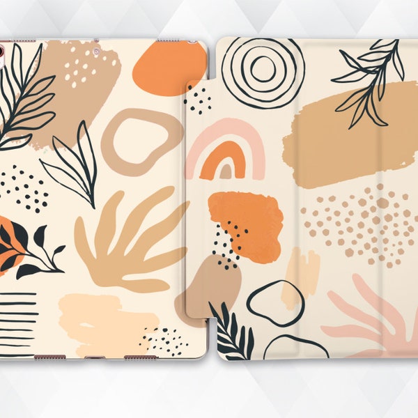 Funda abstracta para iPad con diseño de chica, bonita, para iPad 9.7, 10.2 Pro, 11, 10.5, 12.9 Air 4 Mini y 5, con hojas florales, kawaii, boho, estética artística, lunares pastel, para niña.