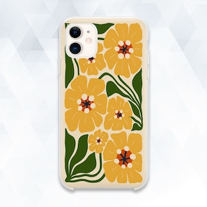 Aesthetic iPhone case Yellow flowers iPhone 14 iPhone 13 Cute iPhone 12 11 Galaxy s23 s22 Pixel 7 Retro trendy floral art Plants girly cover