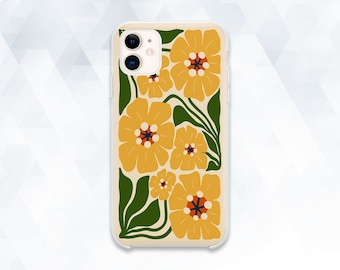 Aesthetic iPhone case Yellow flowers iPhone 14 iPhone 13 Cute iPhone 12 11 Galaxy s23 s22 Pixel 7 Retro trendy floral art Plants girly cover
