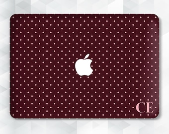Initials MacBook case Aesthetic custom MacBook Air 13 m4 Air 15 Pro 14 13 16 Personalized monogram Burgundy dark red pink polka dot cover