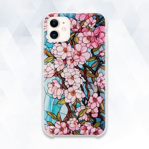 Flowers iPhone case Stained glass iPhone 15 iPhone 14 Floral iPhone 13 12 Galaxy s24 Pixel 8 Aesthetic pink flowers Elegant trendy cover
