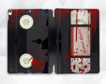 Retro iPad case Horror Movies iPad 10.2 9th 9.7 Pro 11 10.5 12.9 Air 4 Mini 6 5 for Men Boys Vintage 90s Old VHS Cassette Halloween cover
