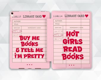 Cute iPad case Quotes for reader iPad Air 11 inch iPad a16 11th 10th 9th Pro 13 Mini 7 Pink library card design for girls Book lover cover