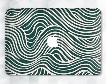 Abstract MacBook case Trendy Minimalist MacBook Pro 14 13 16 2023 Air 13 M2 M1 12 15 Dark Green Beige Aesthetic Simple Noodle Design cover