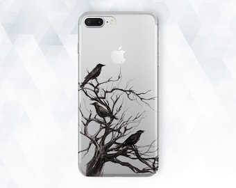 Raven iPhone case Tree Nature iPhone 11 Pro Max XR 8 7 Black Birds case for Galaxy s10 Pixel 4 XL Transparent Goth Gothic Design Crow cover