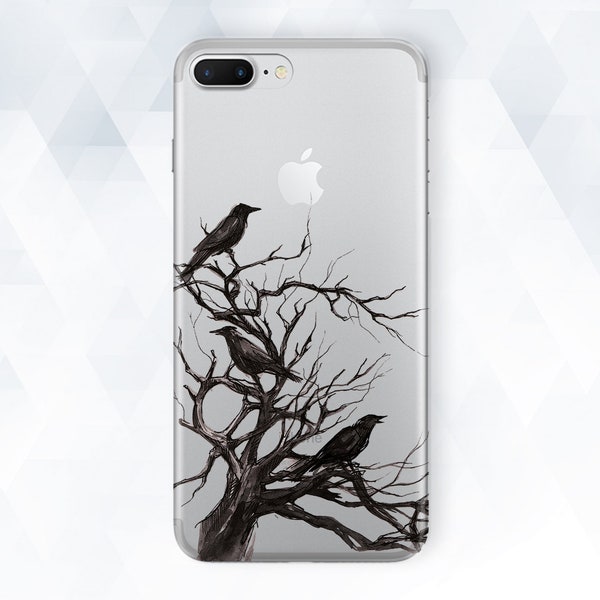 Raven iPhone case Tree Nature iPhone 11 Pro Max XR 8 7 Black Birds case for Galaxy s10 Pixel 4 XL Transparent Goth Gothic Design Crow cover