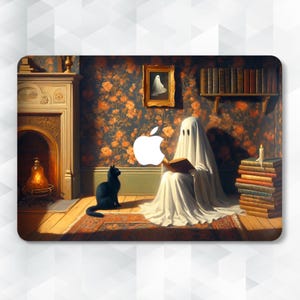 Halloween MacBook-hoes schattig spook MacBook Pro 13 14 Air 13 m2 m3 Air 15 Pro 16 inch esthetische kunst met boeken zwarte kat grappige trendy omslag