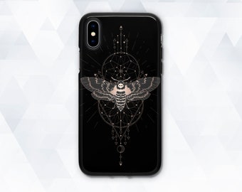 Moth iPhone case Insect Girl iPhone XR Xs Max 8 7 Men Aesthetic case for Samsung Galaxy s10 Plus s9 Note 9 Black Geometric Goth Occult cover