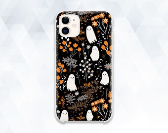 Funda para iPhone con fantasmas, linda funda de Halloween para iPhone 14, iPhone 13, iPhone 12, 11, Galaxy S23, S22, Pixel 7, estética floral, Kawaii, divertida funda de terror