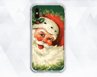 Christmas iPhone case Vintage Retro iPhone XR Xs Max 8 7 Cute Kawaii case for Galaxy s10 Pixel 3a XL Winter Holiday Xmas Santa Claus cover