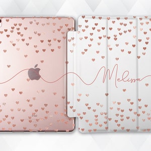 Name iPad case Cute Hearts iPad 10.2 9th 9.7 Pro 11 10.5 12.9 Air 5 4 Mini 6 for Girls Custom Kawaii Personalized Aesthetic Rose Gold cover