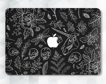 Goth MacBook case Skulls Floral MacBook Pro 13 14 inch Air 13 m2 Air m1 Pro 16 2023 15 12 Aesthetic trendy gothic design for Halloween cover