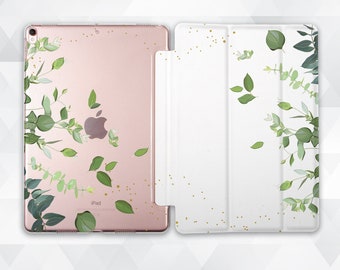 Floral iPad case Girls Cute iPad 9.7 10.2 7th gen Green Leaf iPad Pro 11 10.5 12.9 Mini 5 Air 3 Gold Dots Aesthetic Eucalyptus Leaves Women