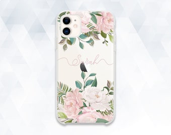 Name iPhone case Cute Personalized iPhone 13 12 11 XR case Custom Galaxy s22 Pixel 6 for Girls Aesthetic Unique Trendy Roses Flowers cover