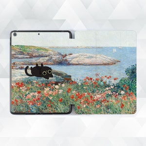 Art iPad case Aesthetic vintage iPad Air 5th iPad 10th 9th Pro 12.9 11 iPad 10.2 10.9 Mini 6 Oil painting Cute cat Red flowers Nature cover