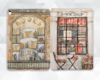 May include: A watercolor illustration of a bookstore with a window display of books. The sign above the door reads "BOOKSHOP".