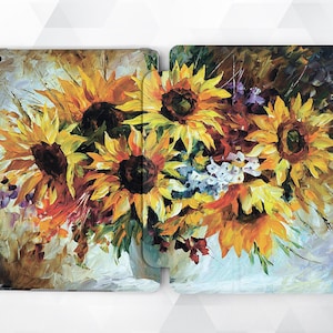 Sunflowers iPad case Girl Cute iPad 9.7 6th gen 2018 Floral Art iPad Pro 11 10.5 12.9 Mini 5 4 Air 3 2 Yellow Flowers Aesthetic Oil Painting